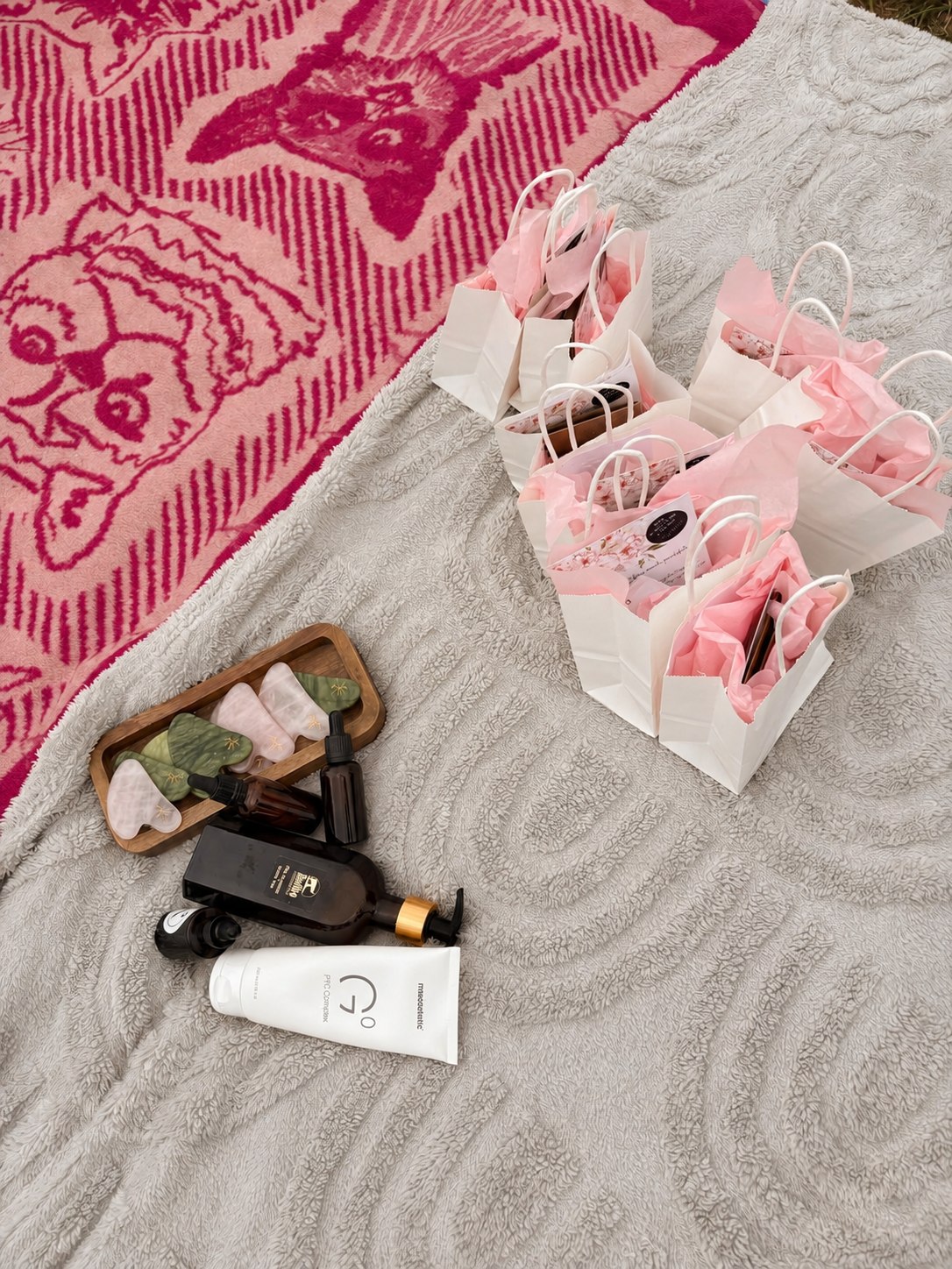 Small pink gift bags with thoughtful celebration details